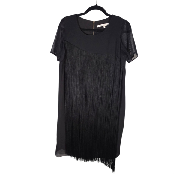 RACHEL Rachel Roy Black Midi Dress with Elegant Fringe Sz 1X - Picture 8 of 9